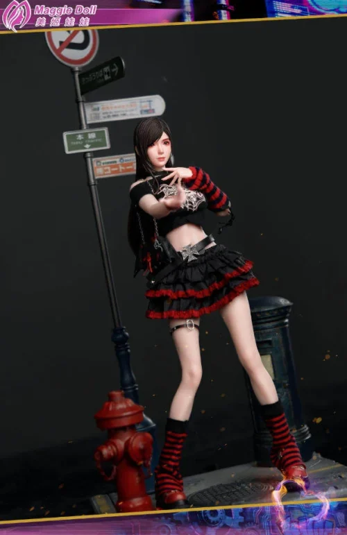 "Detailed views of the 1/6 Punk Girl Tia figure, showcasing her hyper-realistic full silicone articulated body, intricate vein painting."