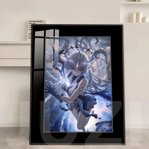 "Premium Wuthering Waves Danjin framed art, vividly depicting her dynamic sword-drawing pose within an action-packed scene, ensuring fade-proof."