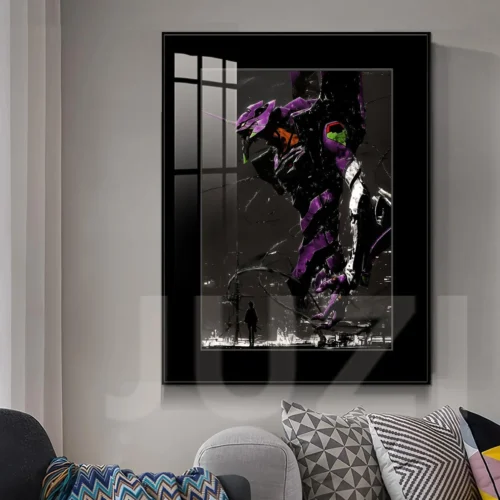 "This Deified Symbol EVA Unit-01 painting showcases its vibrant UV HD print and never-fade colors, a premium Neon Genesis Evangelion art piece."