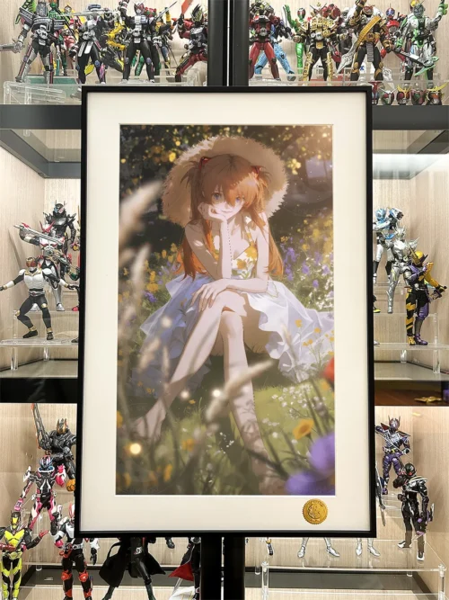 "Premium Asuka Afternoon decorative painting, a limited edition hand-numbered Evangelion Asuka print. Serene Asuka under starry sky with dreamy, paint."