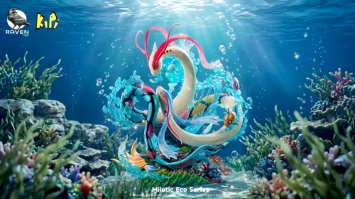 "Limited edition Milotic Kipi Pokémon resin statue by RAVEN Studio, an exclusive ethereal aquatic masterpiece featuring the serene figure."