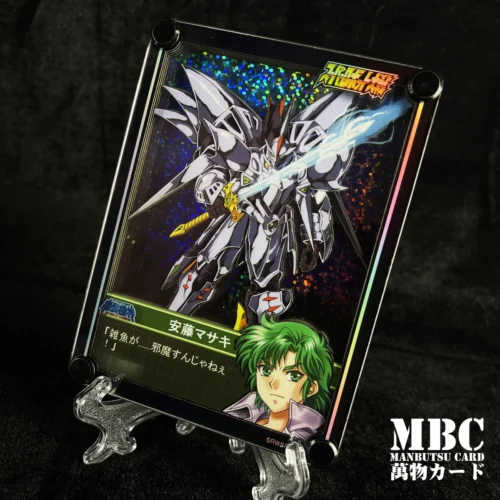 "Ando Masaki Super Robot Wars B&W Studio statue. Iconic mecha pilot 3D desktop art, dynamic pose, sleek monochromatic design, intricate sculpture."