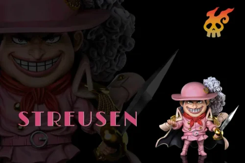 "Rare Streusen One Piece figure by A+ Institute Studio. This stylized statue depicts the iconic Rocks Pirates chef with his whisk on a simple blue base"