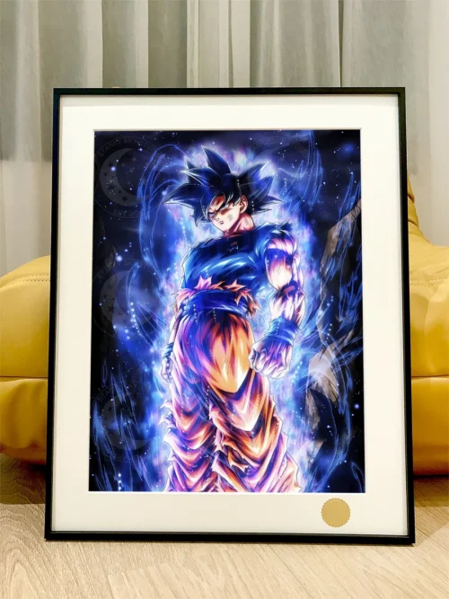 Ultra Instinct Goku painting. Dynamic, vibrant art of Goku in cosmic glory, individually hand-numbered.