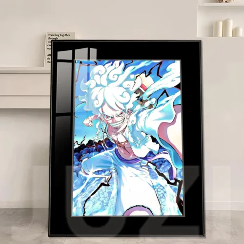 "Main image of the vibrant, fade-resistant Luffy Gear 5: Dawn decorative painting by JUZI Studio, showcasing his dynamic form and iconic One Piece."