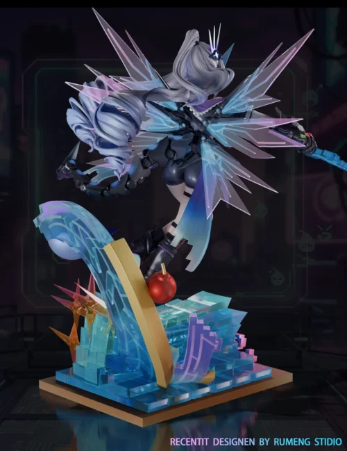 "A detailed view of the 1/6 Silver Wolf LV999 Honkai: Star Rail resin statue, highlighting her ultimate form, premium sculpt, intricate cyberpunk."