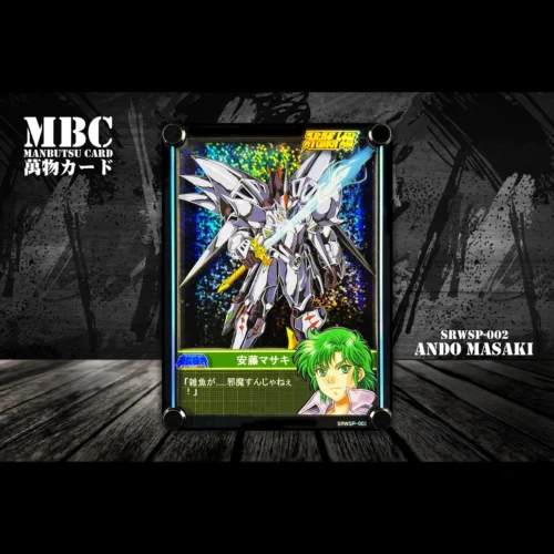 "Ando Masaki, the iconic Super Robot Wars mecha pilot, captured in a striking monochromatic B&W Studio statue, a dynamic 3D desktop art piece."