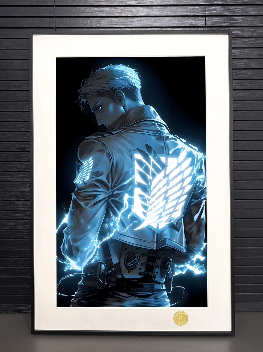 Limited Edition Attack on Titan Erwin Smith painting. This premium art print captures his heroic, determined gaze, showcasing intricate anime details.