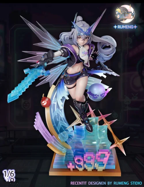 "Premium 1/6 Silver Wolf LV999 Honkai: Star Rail resin statue, capturing her ultimate cyberpunk warrior form with dynamic pose and intricate details."