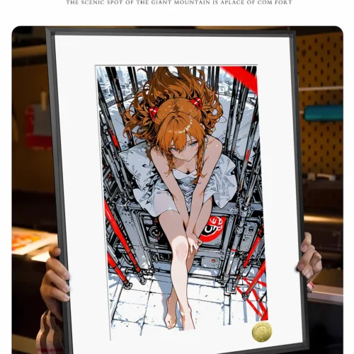"Limited edition Asuka 'Gyaru' decorative painting, Neon Genesis Evangelion. Vibrant, premium framed fan art print. Expressive modern style details."
