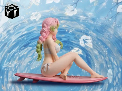 "Limited edition 1/6 Mitsuri Kanroji swimsuit Demon Slayer statue. See vibrant details, dynamic pose, and aquatic elements from all angles."