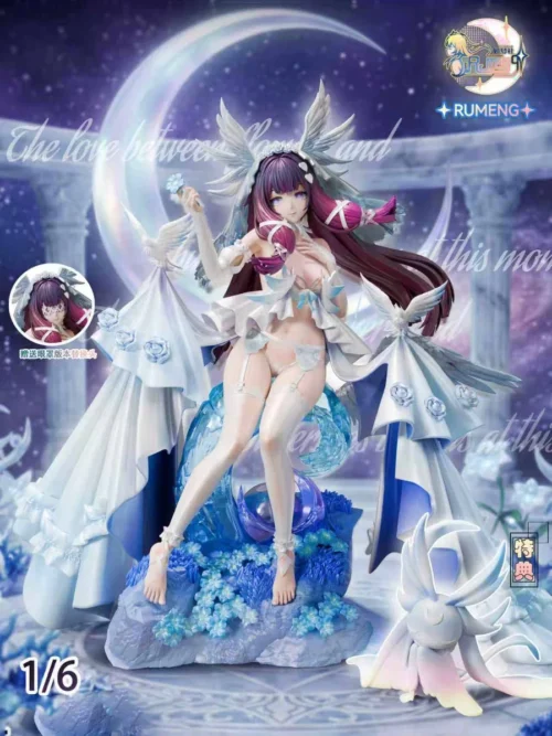 "Exquisite 1/6 Wedding Girl Columbina resin statue by RuMeng Studio. Features ethereal bridal gown, delicate accessories, and premium design."
