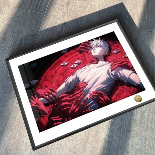 "Limited edition Melancholic Gojo Satoru gallery. Huang Gua Studio's Jujutsu Kaisen fan art features dark, abstract, introspective details."
