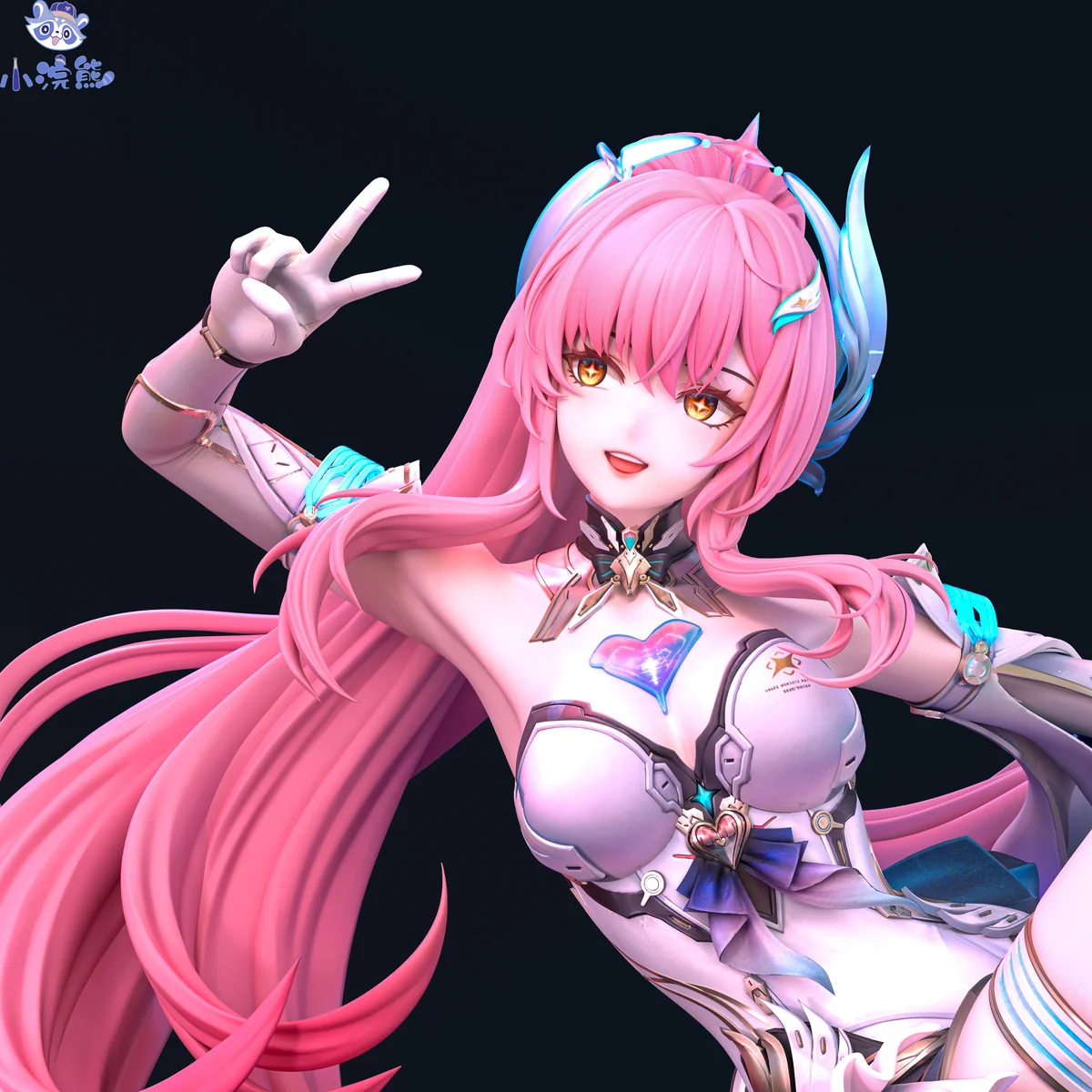 "Limited Edition 1/6 Aimisi Fantasy Resin GK Statue detail by Little Raccoon Studio. Focus on ethereal character's flowing pink hair, dynamic pose."