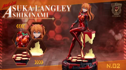 "Limited Edition 1/6 Asuka Neon Genesis Evangelion statue. Dynamic pose, iconic plugsuit, and intricate sci-fi details from multiple angles."