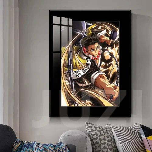 "Detailed view of the Fudo Myoo Himejima Gyomei Demon Slayer decorative painting, highlighting its premium UV-printed finish and intricate."