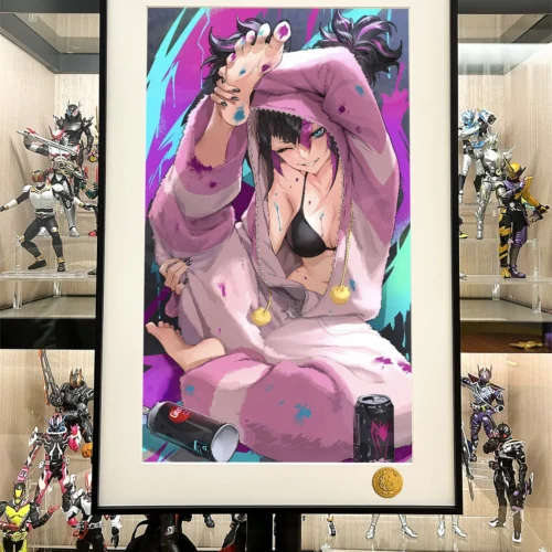 "Detailed shots of the Juri Han Graffiti Art Print, highlighting vibrant cosmic urban elements and bold artistic textures. "