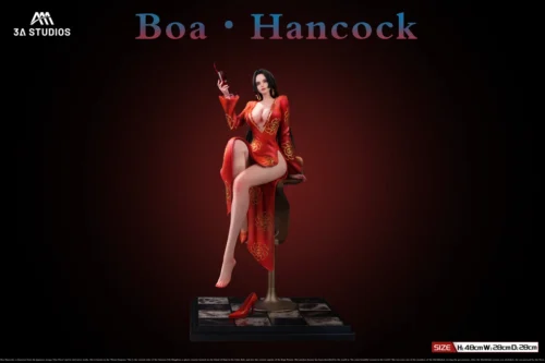 "Detailed view of the 1/4 scale Boa Hancock One Piece resin statue by 3A STUDIOS, showcasing her regal pose and exquisite attire."