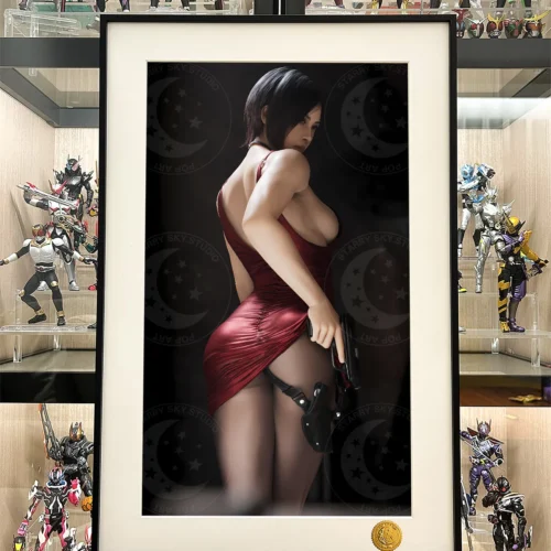 Close-up views of the Ada Wong Limited Edition Hand-Numbered Collector's Art Print, showcasing dramatic cosmic details and her dynamic pose.