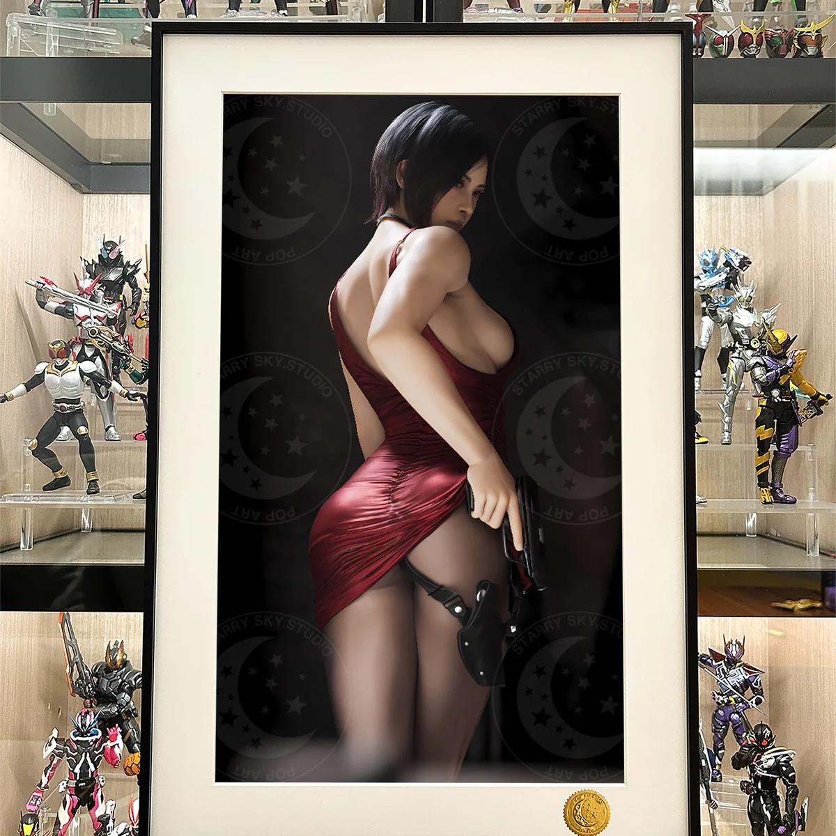 Close-up views of the Ada Wong Limited Edition Hand-Numbered Collector's Art Print, showcasing dramatic cosmic details and her dynamic pose.