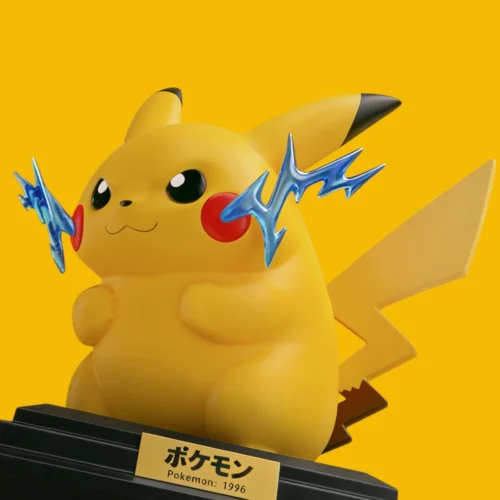 "Playful 1/10 Pikachu 30th Anniversary Retro Handheld Console Pokémon statue. Detailed views of the limited edition Pikachu retro figure, capturing it."
