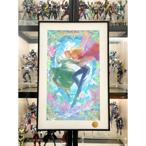 "Handcrafted Howl's Moving Castle stained glass decorative painting. Limited Ghibli art print with intricate castle and starry sky details."