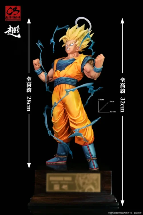 "Ultra-Limited C3 Studio 1/7 SSJ2 Goku Dragon Ball statue, showcasing an electrifying dynamic battle pose with powerful energy effects."