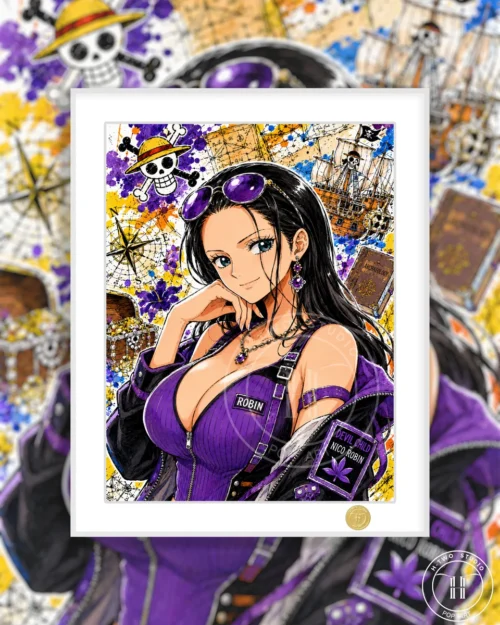 "Elegant limited edition Nico Robin art print from One Piece, showcasing her sophisticated design in a modern frame."