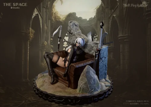 "NieR Automata 2B 1/6 scale collector's statue. Elegant pose, iconic outfit, and intricate weapon details captured from multiple angles."