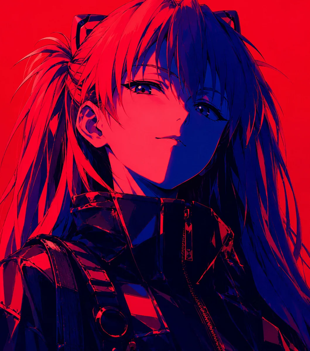 "Limited Edition Cyber Asuka Decorative Painting, a Cyberpunk Evangelion art print, showcasing intricate details, neon accents, and dark aesthetic."