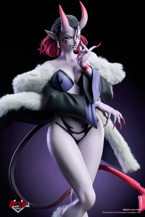 "Herzha Succubus resin statue by Pink Devil Studio, featuring exquisite detail, real plush, and gothic design with dynamic pose shown."