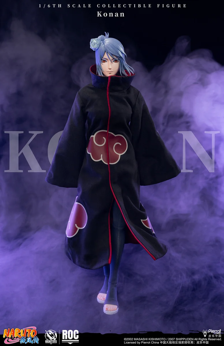 "Premium, officially licensed 1/6 Konan Action Figure. Articulated, showing intricate Akatsuki paper manipulation and sculpted details."