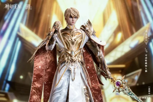 "Close-up views of the official 1/6 Long Haochen movable figure, showcasing its highly articulated design, intricate armor details, and dynamic heroic."