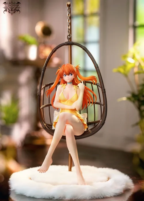 "Exclusive KTZ Studio Asuka Langley statue in a serene, casual pose, highlighting this premium, limited edition Neon Genesis Evangelion collectible."
