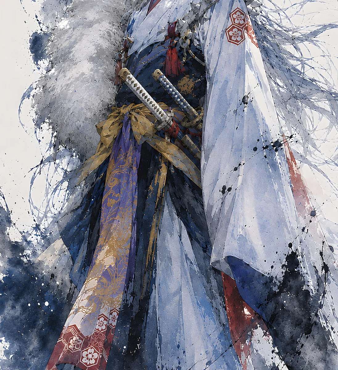"Exclusive H-TWO Studio Sesshomaru Inuyasha decorative painting gallery. Highlights elegant pose, intricate details, formidable presence."