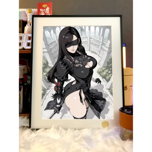 "Limited Edition Tifa Lockhart Final Fantasy Nier Automata decorative painting. Iconic Tifa art print against a cosmic starry backdrop."