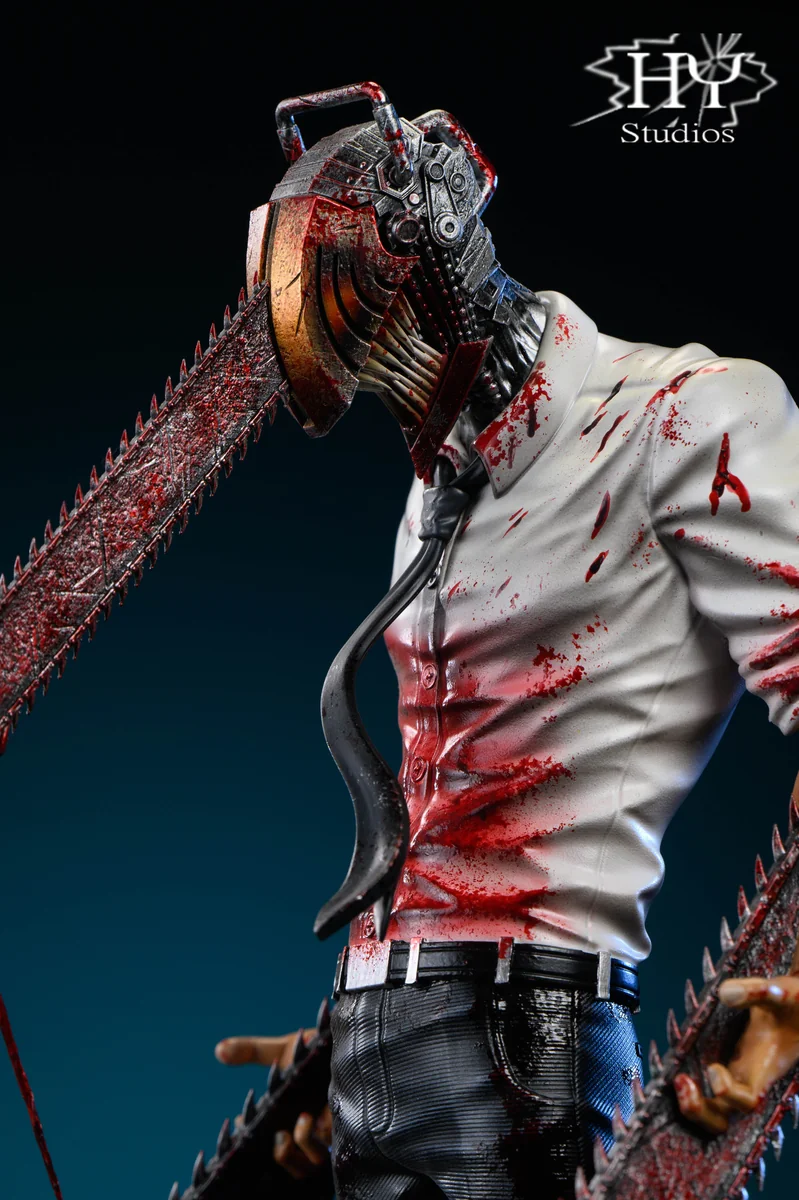 "Limited Edition 1/6 Chainsaw Man Denji with Pochita statue by Hongye Studio, showcasing dynamic transformation from multiple angles."