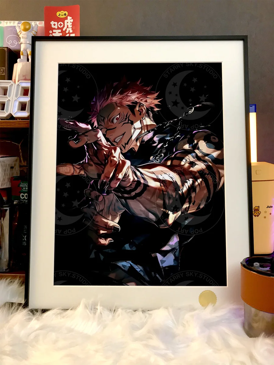Detailed views of the Limited Edition Jujutsu Kaisen Sukuna Premium Art Print, showcasing its dynamic stylized characters.