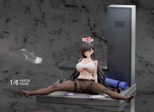 "Stunning 1/6 Blue Archive Rion figure in a dynamic private gym diorama, showcasing her energetic pose with meticulous detail."