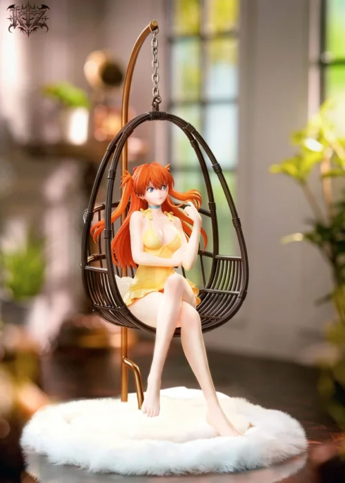 "Exclusive KTZ Studio Asuka Langley Casual Ver. statue. Views reveal intricate sculpting and serene pose. Premium Neon Genesis Evangelion collectible."