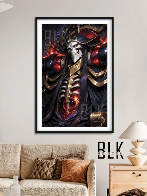 "Exquisite Overlord Baroque decorative painting, capturing the ornate fantasy artwork of Ainz and Albedo, highlighting intricate frame details."