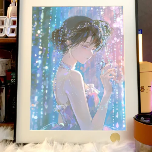 Premium, hand-numbered limited edition Ran Mouri Detective Conan art print. Sparkling details, vibrant starry sky, dynamic illustration, shown from multiple angles.