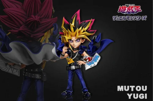 "Iconic Yugi Muto Yu-Gi-Oh! statue from A+ Institute Studio, showcasing his dynamic pose, signature spiky hair, and vibrant duel disk from all angles."