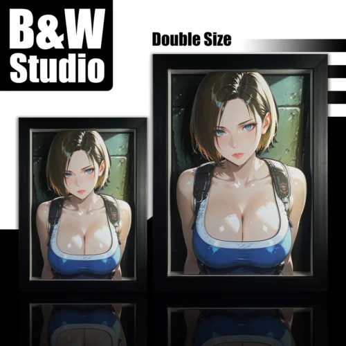 "Premium Jill Valentine 3D layered art, a dynamic, handmade Resident Evil decorative painting with immersive multi-layered depth."