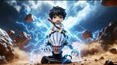 "Premium Chibi Yuta Okkotsu & Rika Jujutsu Kaisen statue by SOQ Studio, showcasing adorable Yuta with formidable Rika in a dynamic desktop display."