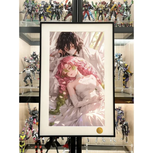 "Close-up of the Limited Edition Demon Slayer Snake Love Obanai Mitsuri wedding art print, highlighting romantic starry sky and elegant details."