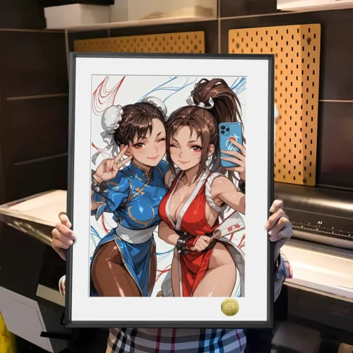 A3 & 4K Size Chun-Li & Mai Shiranui Selfie Decorative Painting - Street Fighter - HuangGua Studio - Image 1