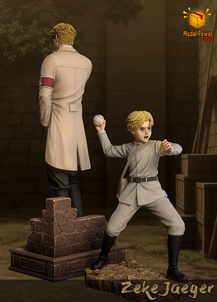 "Exclusive, highly detailed Zeke Yeager Dual Form Attack on Titan resin statue. See intricate adult and childhood forms from multiple angles."