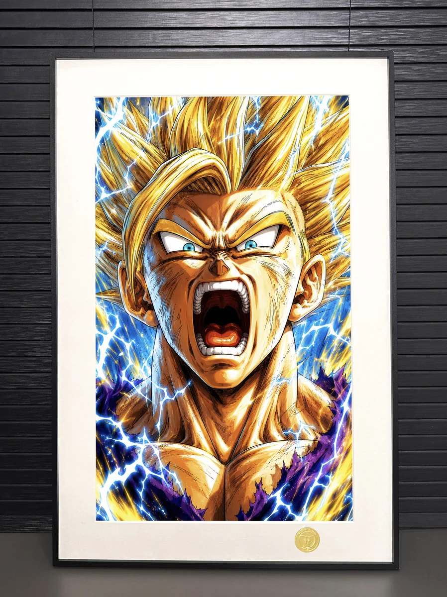 "Limited Edition Super Saiyan Gohan decorative painting from Dragon Ball, premium framed art by H-TWO Studio, showcasing dynamic details."