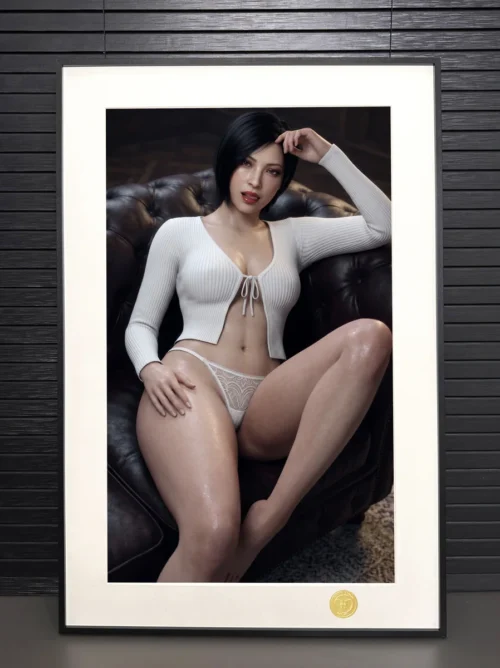 { "alt_text": "Exclusive Limited Edition Ada Wong in pajamas art print from Resident Evil, showcasing alluring details and sophisticated artistic."